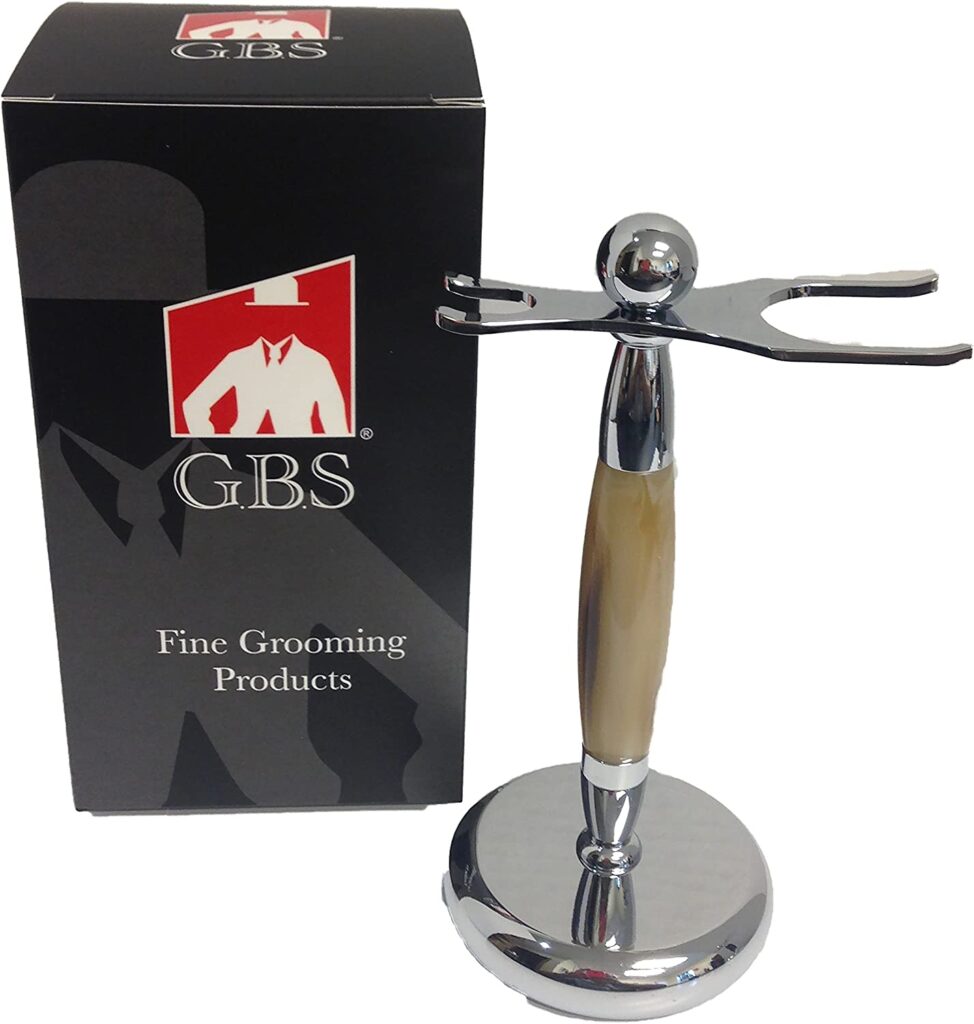 G.B.S Chrome Dual Stand for Shaving Brush and Razor – 6″ Horn Accent